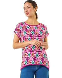 Roman - Ikat Print Bobble Trim Tee - Lyst