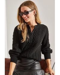 Bianco Lucci - Textured Knitwear Sweater With Button Collar - Lyst