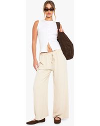 Boohoo - Woven Tie Waist Wide Leg Pants - Lyst