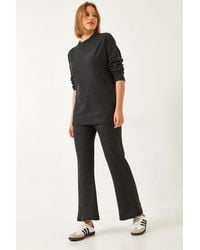 Bianco Lucci - Ribbed Textured Crew Neck Sweater And Pants Set - Lyst
