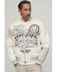 BoohooMAN - Boxy Fit Melton & Pu Mixed Fabric Embellished Varsity Jacket - Lyst
