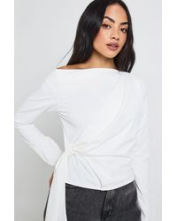 Boohoo - Asymmetric Neck Drape Detail Long Sleeve Top - Lyst