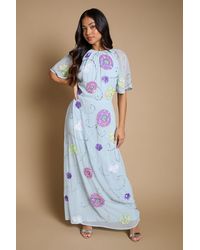 Oasis - Petite Angel Sleeve Statement Embellished Maxi Dress - Lyst