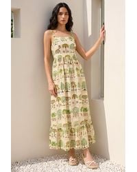 Roman - Tree Tile Print Strappy Tie Midi Dress - Lyst