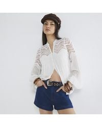 River Island - Blouse Long Sleeve Pleated Lace - Lyst
