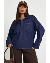 Boohoo - Plus Denim Collared Rugby Shirt - Lyst
