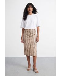 Warehouse - Snake Print Faux Leather Midi Skirt - Lyst