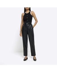 River Island - Paperbag Trousers Faux Leather Pu - Lyst