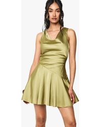Boohoo - Satin Dropped Waist Mini Dress - Lyst