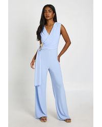 Boohoo - Soft Touch Drape Front Wide Leg Jumpsuit - Lyst