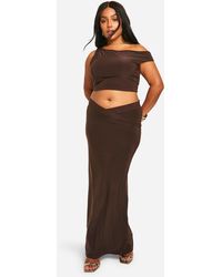 Boohoo - Plus Double Slinky Dropped Shoulder Top & V Waistband Maxi Skirt Co Ord - Lyst