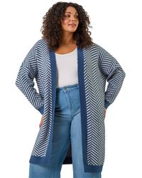 Roman - Curve Chevron Fluffy Knit Cardigan - Lyst