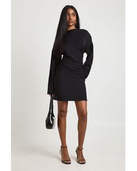 Boohoo - Slash Neck Ruched Side Woven Mini Dress - Lyst