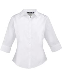 PREMIER - 3/4 Sleeve Poplin Blouse Plain Work Shirt - Lyst