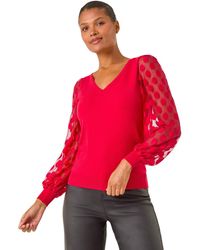 Roman - Polka Dot V-Neck Sleeve Knit Jumper - Lyst