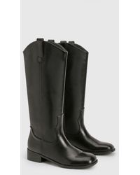 Boohoo - Clean Western Distressed Block Heel Cowboy Boots - Lyst