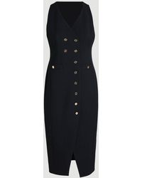 Karen Millen - Plus Size Textured Compact Stretch V Neck Button Detail Midi Dress - Lyst