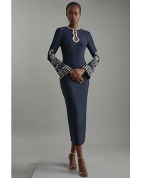Karen Millen - Figure Form Bandage Knit Embellished Wide Sleeve Maxi Dress - Lyst