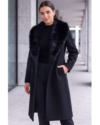 Roman - Faux Fur Trim Tailored Coat - Lyst