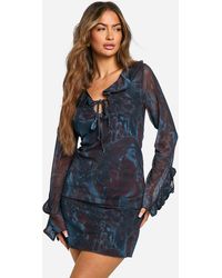 Boohoo - Ruffle Printed Mesh Mini Dress - Lyst