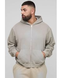 BoohooMAN - Plus Oversized Boxy Spray Wash Zip Through Hoodie - Lyst