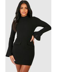 Boohoo - Crepe High Neck Pocket Detail Mini Dress - Lyst