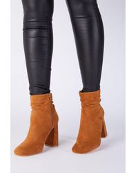 Quiz - Tan Faux Suede Ruched Ankle Boot - Lyst