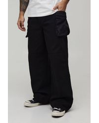 BoohooMAN - Baggy Fit Elasticated Bellow Pocket Cargo Trousers - Lyst
