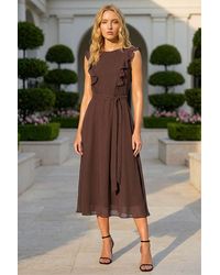 Roman - Chiffon Frill Front Midi Dress - Lyst