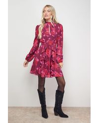 Oasis - Printed Ruffle Boho Fit And Flare Mini Dress - Lyst