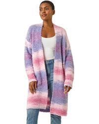 Roman - Fluffy Stripe Longline Cardigan - Lyst