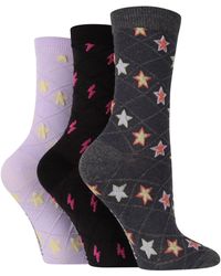 Wildfeet - 3 Pack Ladies Fashionable Texture Knit Cotton Socks - Lyst