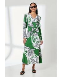 PRINCIPLES - Floral Print V Neck Midi Dress Viscose - Lyst