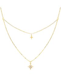 The Jewellery Stockroom - Plated Sterling Dainty Double Layered North Star Cz Chain Necklace - Lyst