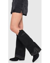 Boohoo - Foldover Studded Western Boots - Lyst
