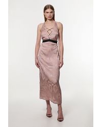 Karen Millen - Amelia Graham Burnout Lace Up Detail Woven Column Dress - Lyst