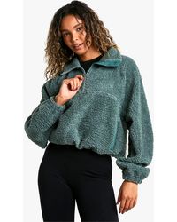 Boohoo - Half Zip Side Pocket Overszied Borg Sweatshirt - Lyst