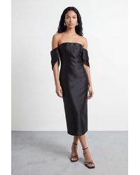 Warehouse - Petite Structured Puff Sleeve Bardot Midi Dress - Lyst