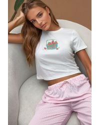 Hiccup - Geprinte Regular Fit Crew Neck 100% Katoenen Crop T-Shirt - Lyst