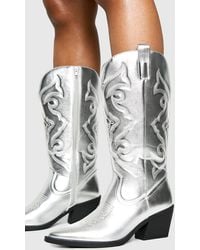 Boohoo - Metallic Western Cowboy Knee High Boots - Lyst