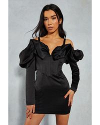 MissPap - Frill Sleeve Bardot Strap Detail Bodycon Mini Dress - Lyst
