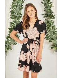 Mela London - Blossom Print Wrap Dress With Puff Sleeves - Lyst