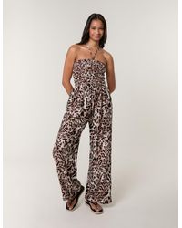 Blue Vanilla - Leopard Print Shirred Waist Jumpsuit - Lyst