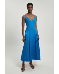 Karen Millen - Cotton Sateen V Neck Maxi Dress - Lyst