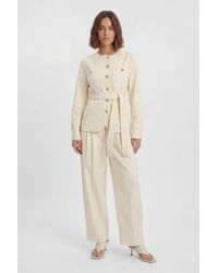 Karen Millen - Cotton Utility Button Detail Barrel Leg Trouser - Lyst