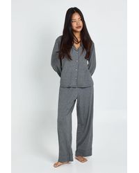 Boohoo - Petite Soft Touch Button Through Shirt And Trouser Pyjama Set - Lyst