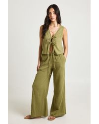 Boohoo - Cheesecloth Elasticated Waist Wide Leg Trousers - Lyst