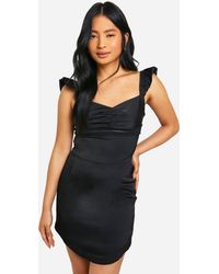 Boohoo - Petite Lace Trim Frill Satin Top - Lyst