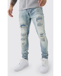 BoohooMAN - Super Skinny Stretch Washed Biker Rip & Repair Jeans - Lyst