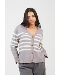 Brave Soul - Button Through V-Neck Stripe Cardigan - Lyst